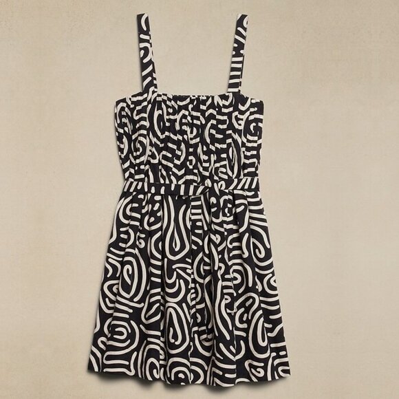 Banana Republic Drapey Linen Blend Mini Dress Swirl Abstract Multi Large #BAG3 - Picture 4 of 12